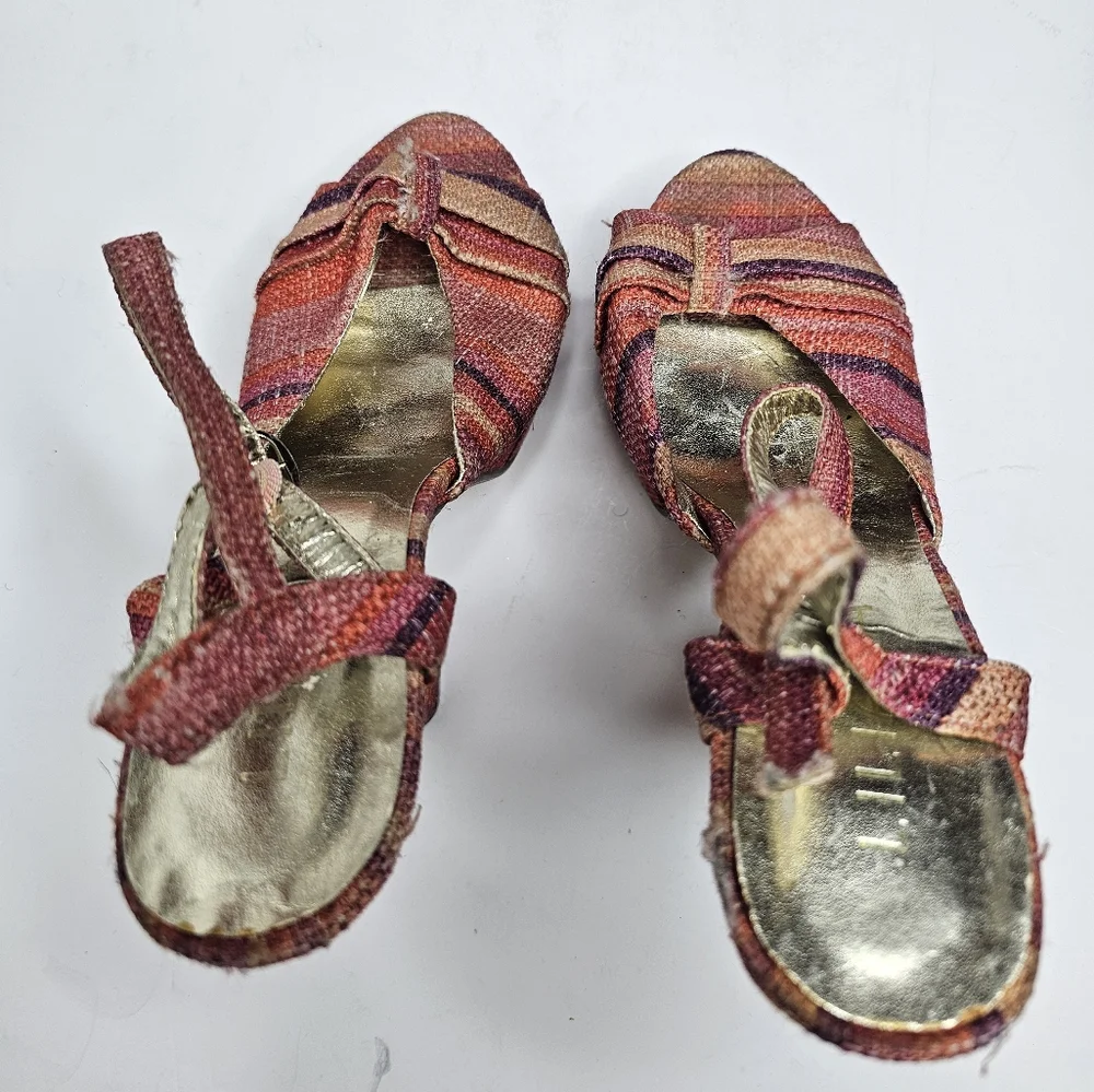 Liliana Multicolor 70s Inspires Stripe Strappy Platform Heels Sandals Women S 7